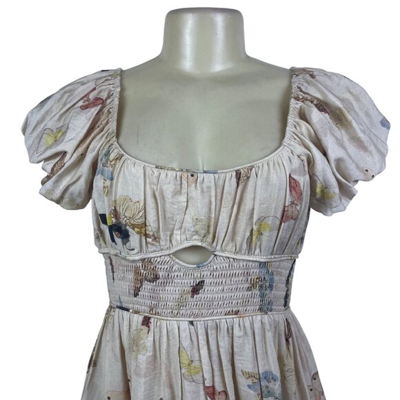 Jacquie The Label Butterfly Print Women’s White Peasant Dress Size S - Picture 5 of 10